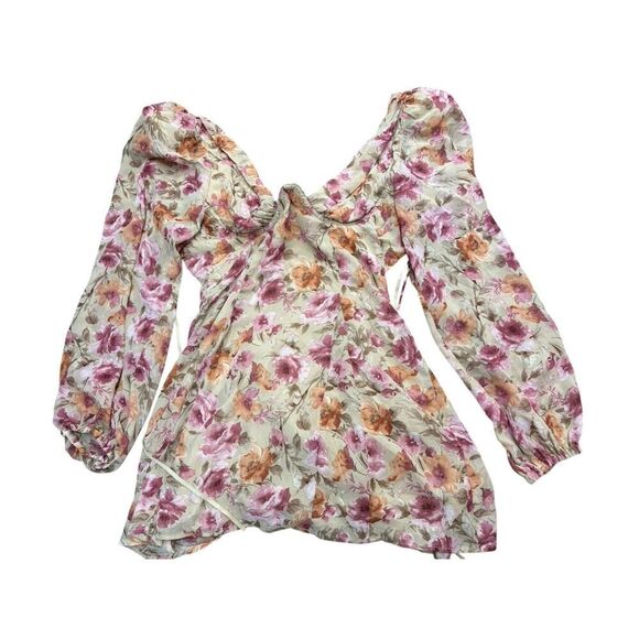 NWOT Sunday Soho Floral Boho Mini Dress with Open Back & Puff Sleeves sz S - Picture 5 of 15